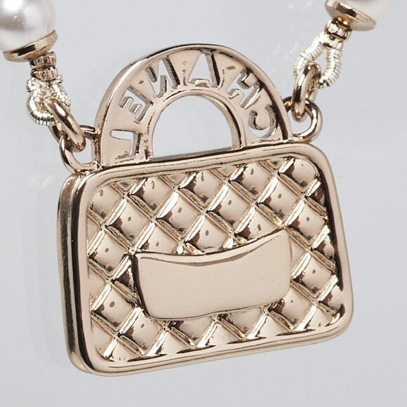 Chanel Gold Metal Faux Pearl and Chain Flap Bag Necklace - Picture 3 of 6